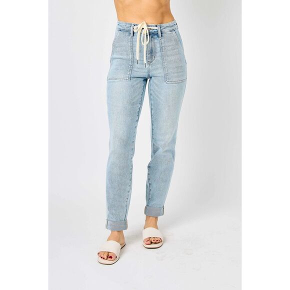 JUDY BLUE LOS ANGELES Women’s Light Wash High Waist Double Cuff Jogger Jeans Siz - Picture 1 of 9